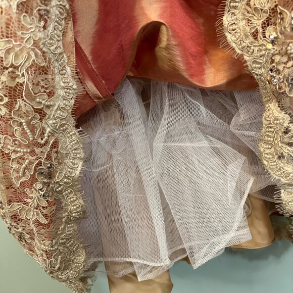 Jovani Floral Lace Evening Ball Gown Dress Prom Formal Sequin Beaded 12 Beige - Picture 10 of 14